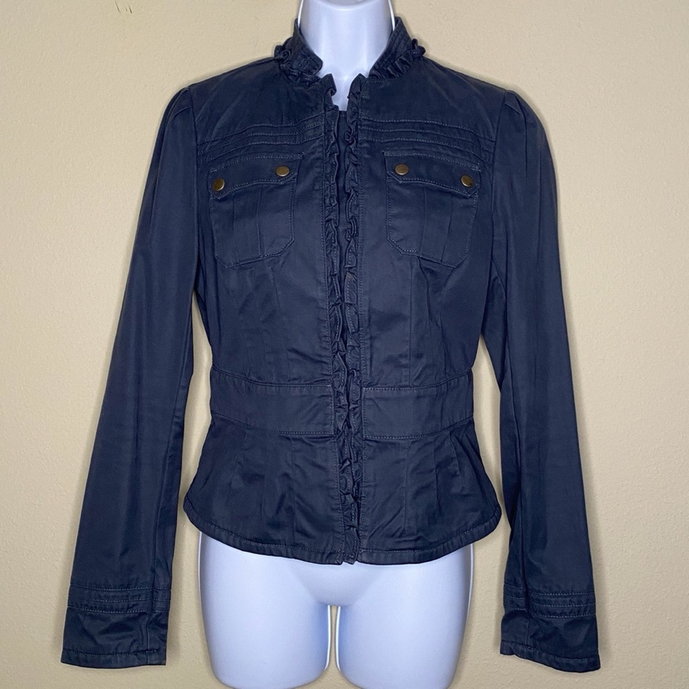 BANANA REPUBLIC Blue-Gray Structured Ruffle Jacket - Sz 4 - Picture 1 of 9